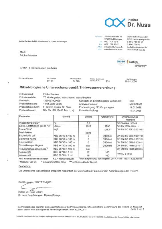 Wasseruntersuchung 14.01.2026